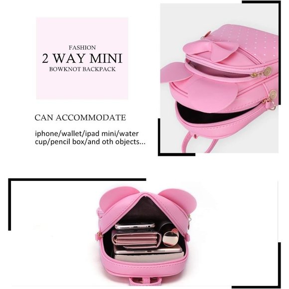 Bowknot Polka Dot Mini Backpack And Convertible Shoulder Bag Purse for Women - Picture 3 of 7